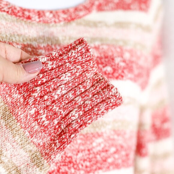 L.L. Bean Size L red/white marled long sleeve stripes knit pullover sweater - Picture 5 of 8